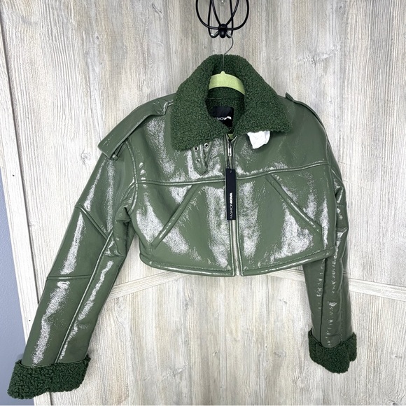 Fashion Nova Dark Green Faux Leather Crop Jacket - Picture 3 of 8